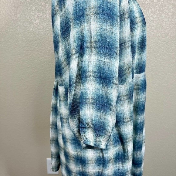 Anthropologie Maeve Blue Cavalon Plaid Peplum Boho Peasant Top Size S - Picture 15 of 15